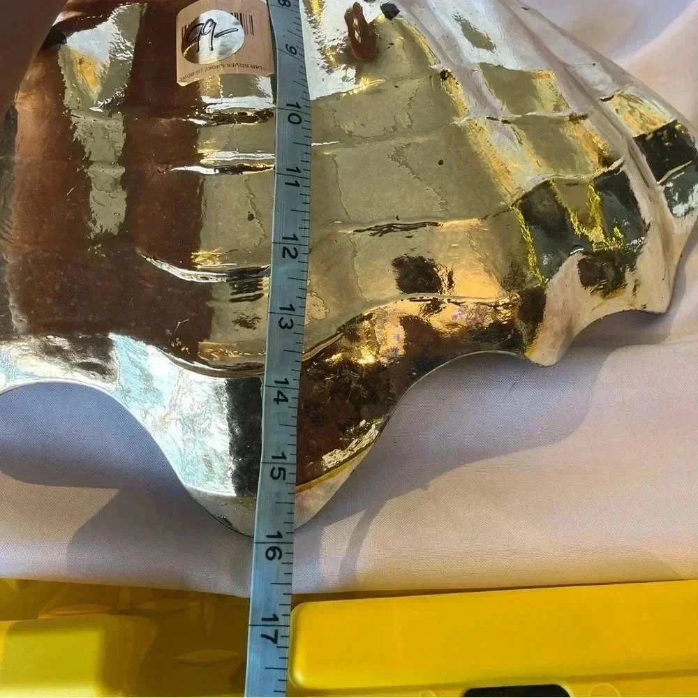 Gorgeous Handmade Gold Foiled Glass Decorative Halfshell Clam Dish Large - Picture 7 of 7